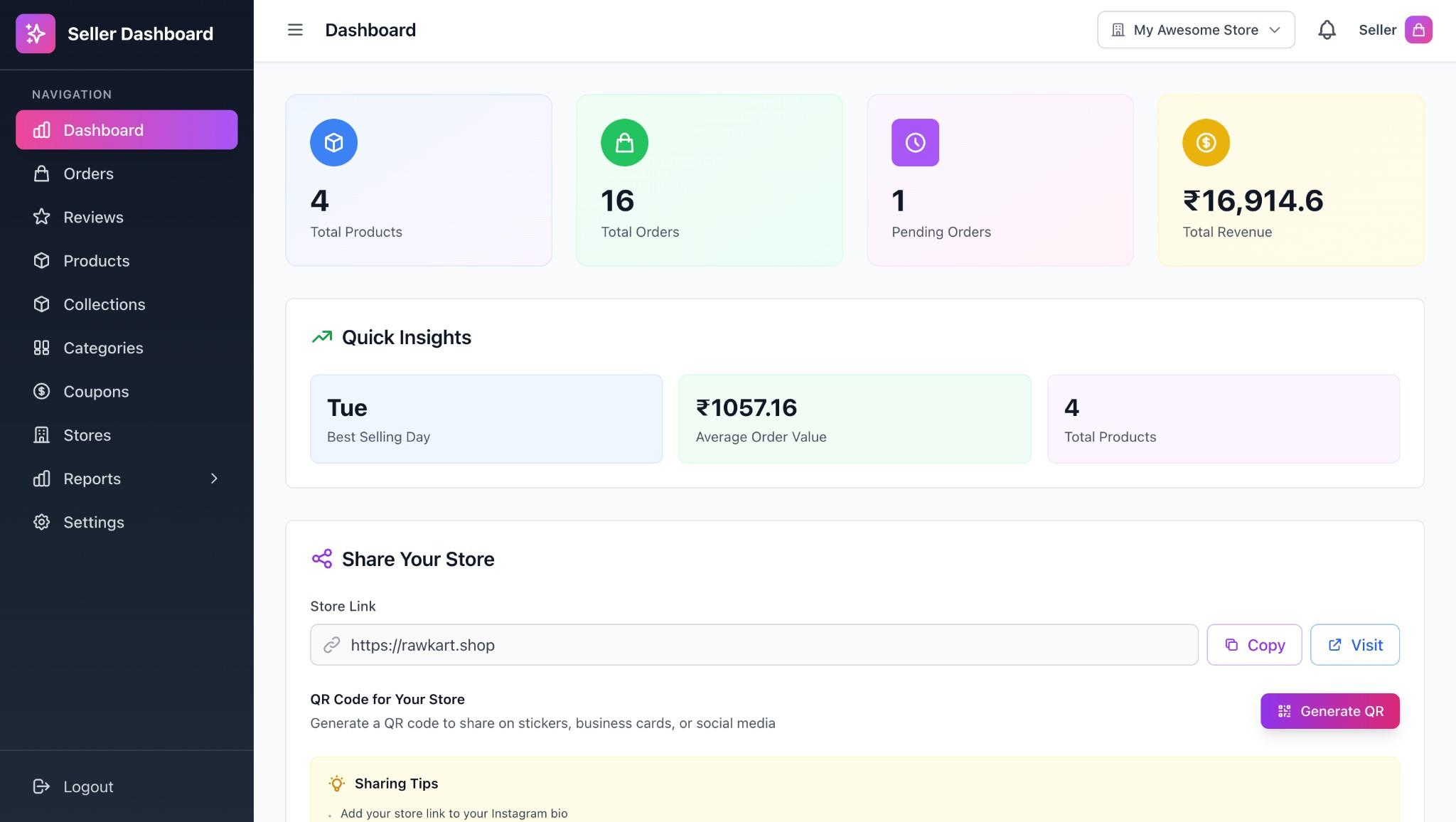 Seller dashboard preview